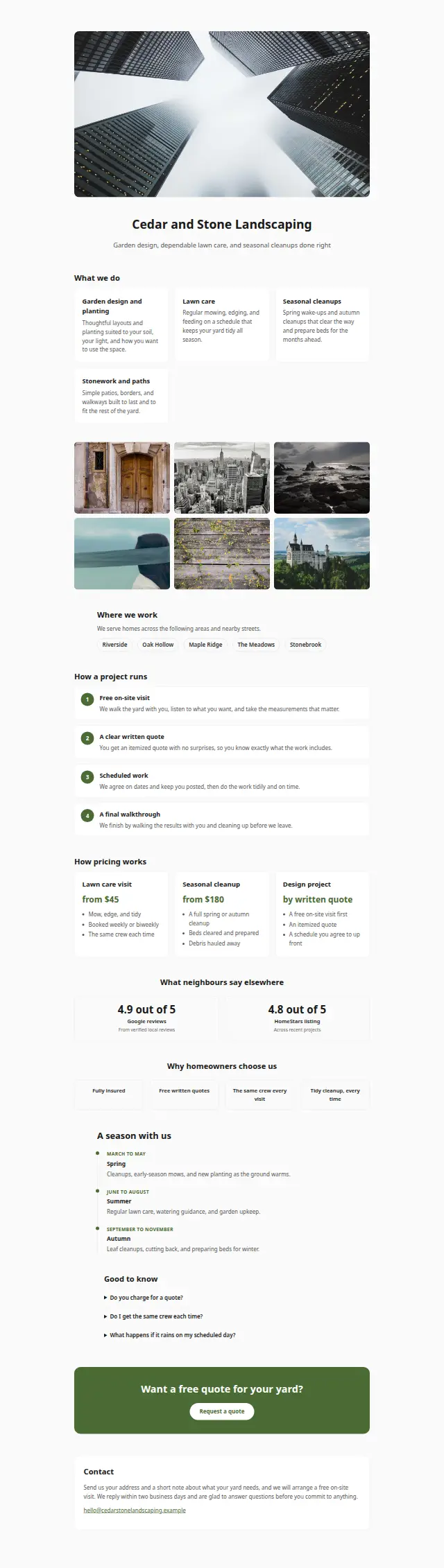 The Home services design as it renders