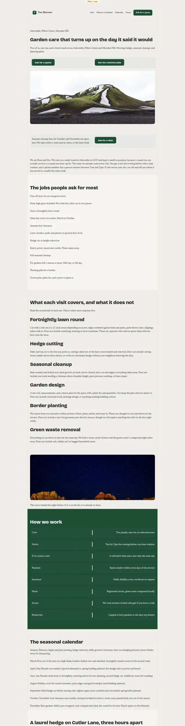 The Two Barrows Garden Care design as it renders